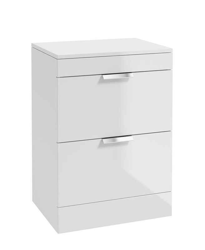 STOCKHOLM Floorstanding 60cm Two Drawer Countertop Unit Gloss White &amp; Handles