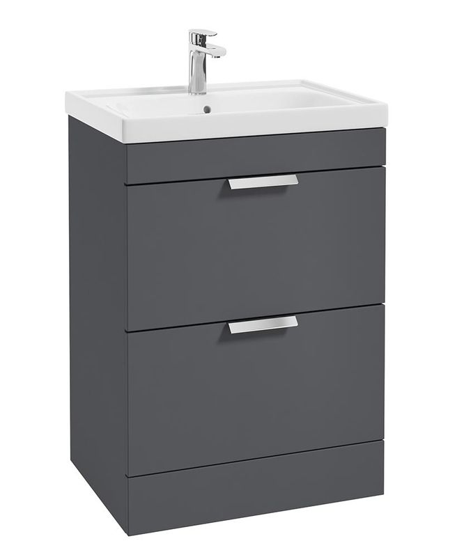 STOCKHOLM Floorstanding 60cm Two Drawer Unit Matt Midnight Grey &amp; Handles