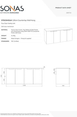 STOCKHOLM Wall Hung 120cm Four Door Countertop Unit Matt Midnight Grey &amp; Handle