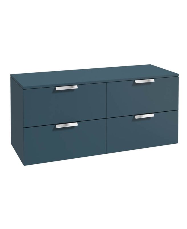 STOCKHOLM Wall Hung 120cm Four Drawer Countertop Unit Matt Ocean Blue &amp; Handles