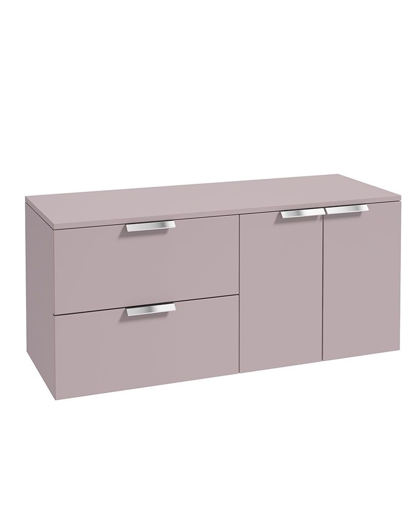 STOCKHOLM Wall Hung 120cm Two Drawer/Two Door Countertop Unit Matt Cashmere Pink &amp; Handles