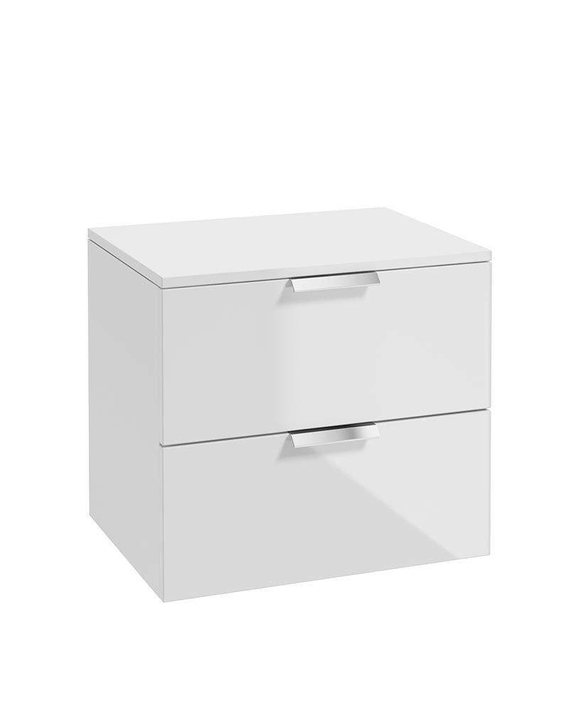 STOCKHOLM Wall Hung 60cm Two Drawer Countertop Unit Gloss White &amp; Handles