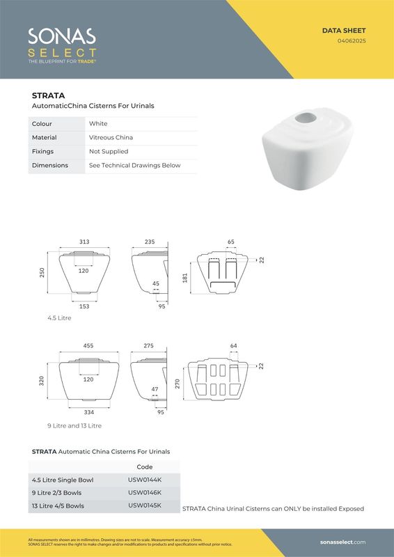 STRATA PRO Urinal Gallon Exposed China Cistern &amp; Syphon