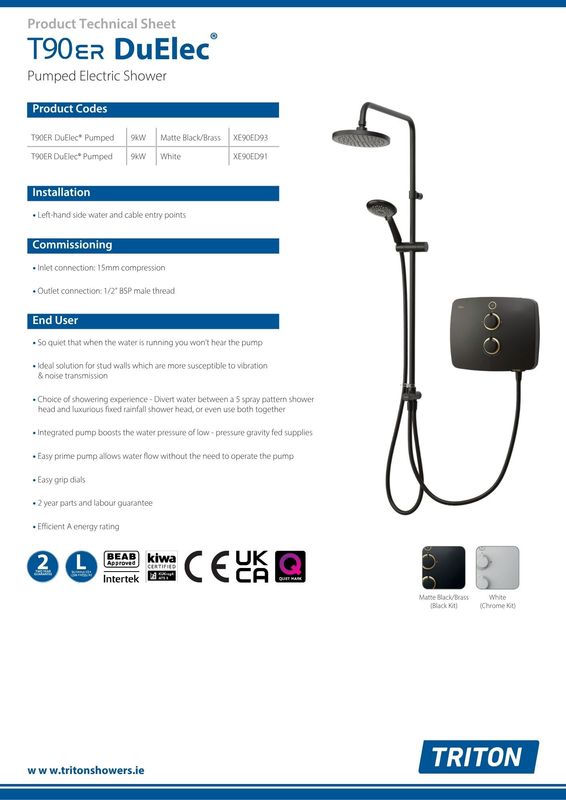 Triton T90ER DuElec® Pumped Electric Shower New Model