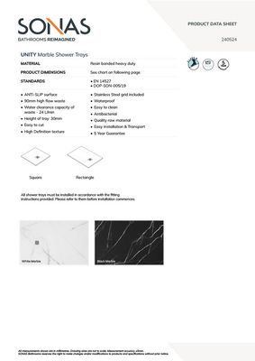 UNITY Rectangle Shower Tray Black Marble &amp; Waste