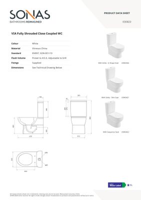 VIA Rimless Fully Shrouded Closed Coupled WC &amp; Sequence Slim Soft Close Seat