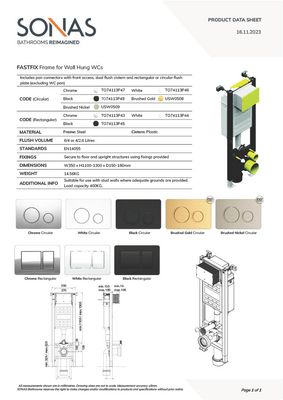 SONAS Fast Fix Frame with Front Access for Wall Hung WC with Brushed Nickle Circular Flush Place
