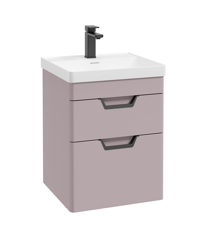 SONAS Freya 50cm 2 Drawer Wall Hung Vanity Unit Cashmere Pink Matt - Matt Black Hardware