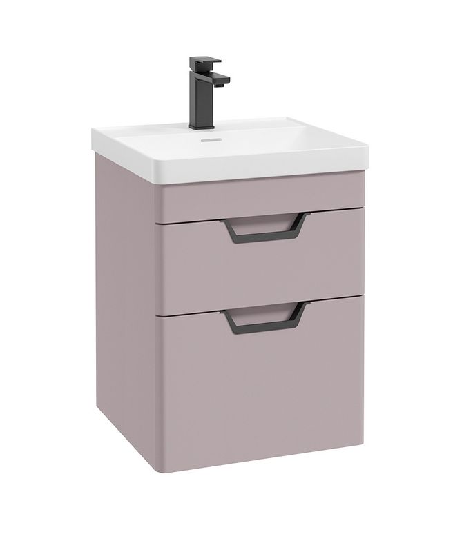 SONAS Freya 50cm 2 Drawer Wall Hung Vanity Unit Cashmere Pink Matt - Matt Black Hardware