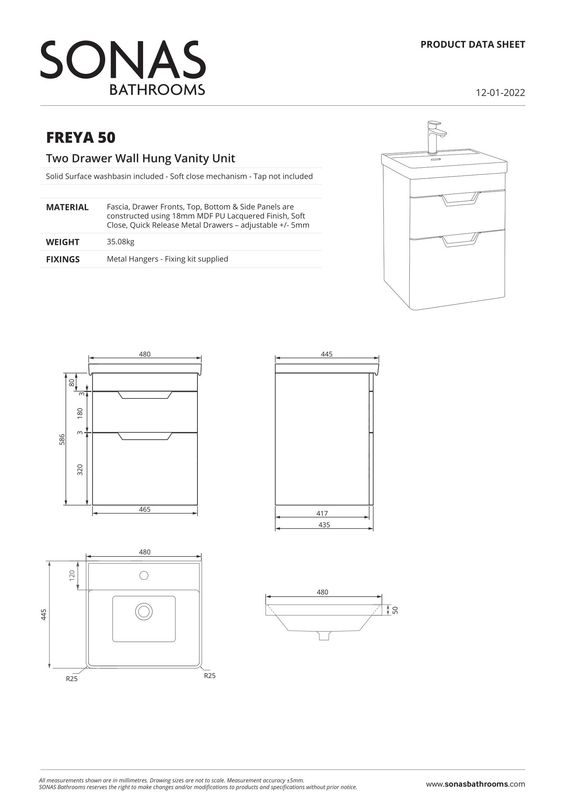 SONAS Freya 50cm 2 Drawer Wall Hung Vanity Unit Cashmere Pink Matt - Matt Black Hardware