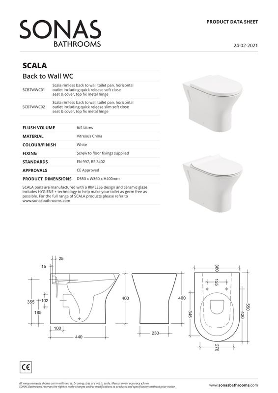 SONAS Scala Back to Wall Rimless WC