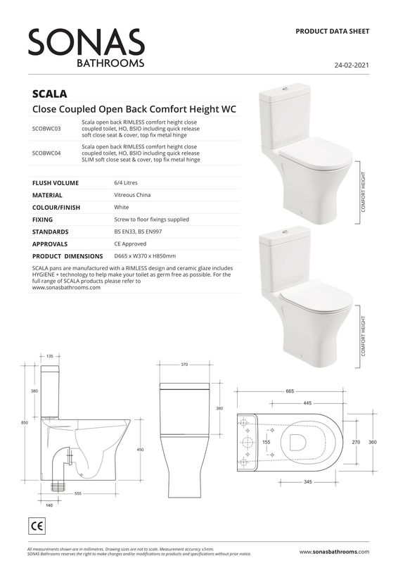 SONAS Scala Comfort Height Close Coupled Rimless WC