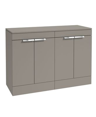 SONAS STOCKHOLM 120cm Floor Standing Four Door Matt Khaki Countertop Vanity Unit - Brushed Chrome Handle