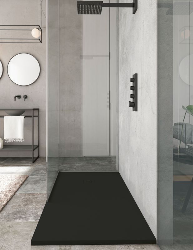 Square Black Slate Shower Tray &amp; Grid
