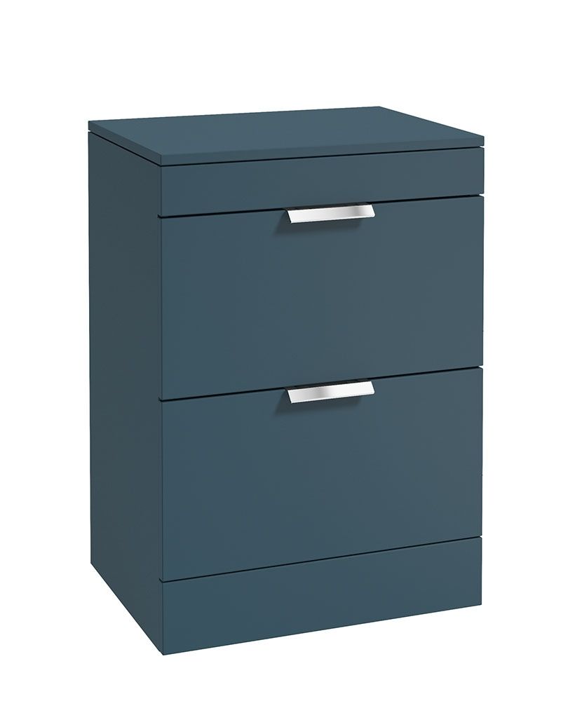 STOCKHOLM Floorstanding 60cm Two Drawer Countertop Unit Matt Ocean Blue &amp; Handles