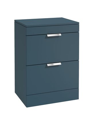 STOCKHOLM Floorstanding 60cm Two Drawer Countertop Unit Matt Ocean Blue &amp; Handles