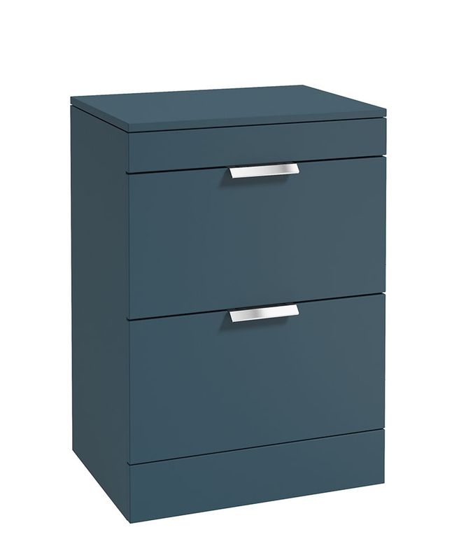 STOCKHOLM Floorstanding 60cm Two Drawer Countertop Unit Matt Ocean Blue &amp; Handles