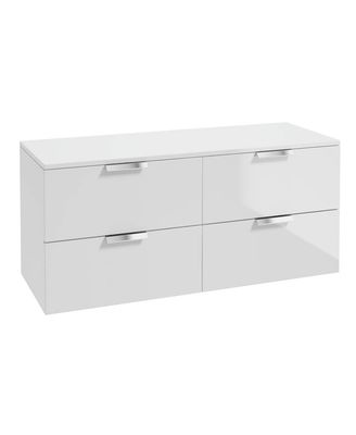 STOCKHOLM Wall Hung 120cm Four Drawer Countertop Unit Gloss White &amp; Handles