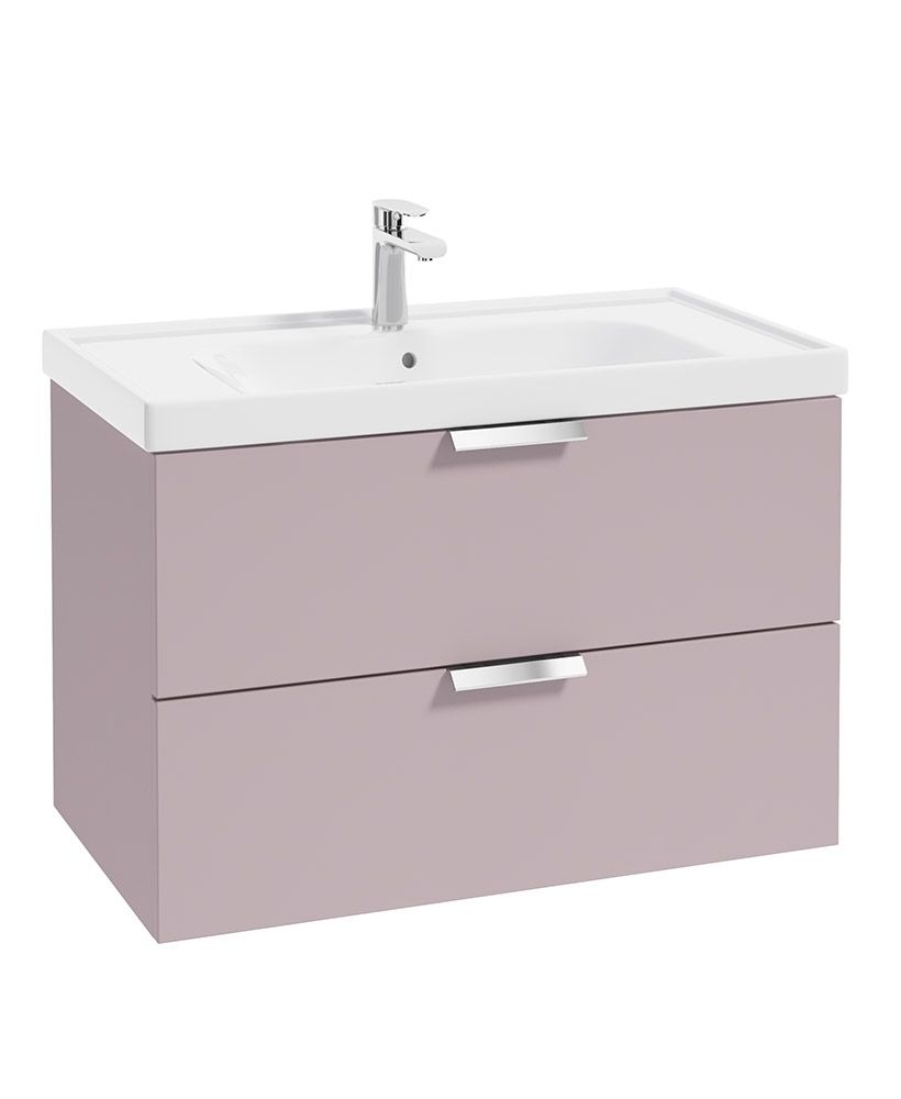 STOCKHOLM Wall Hung 80cm Two Drawer Unit Matt Cashmere Pink &amp; Handles