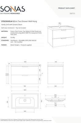 STOCKHOLM Wall Hung 80cm Two Drawer Unit Matt Cashmere Pink &amp; Handles