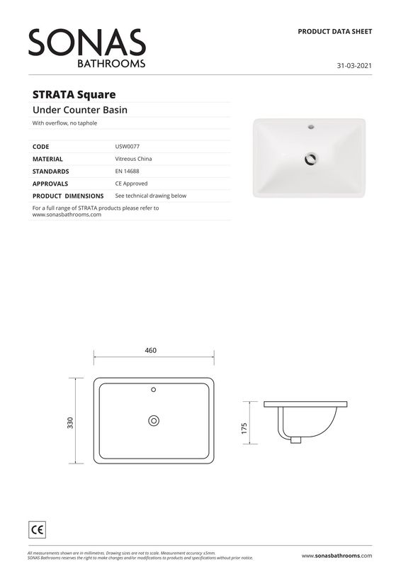 STRATA Square 46cm Undercounter Wash Basin