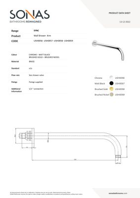 SYNC Round Wall Shower Arm 345mm