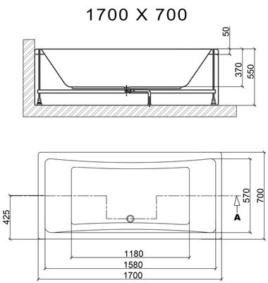 Toreno 1700x700 Square Double Ended Bath