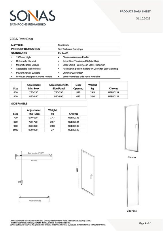 ZEBA Pivot Door Chrome