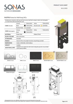 SONAS Fast Fix Frame with Top &amp; Front Access for Wall Hung WC with Brushed Nickle Circular Flush Plate