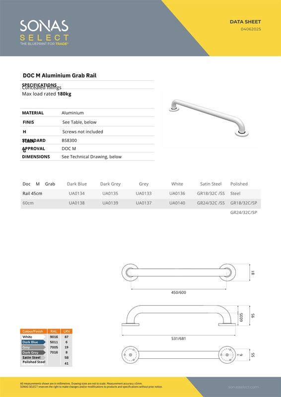 SONAS Grab Rail with Concealed Flanges Stainless Steel Polished