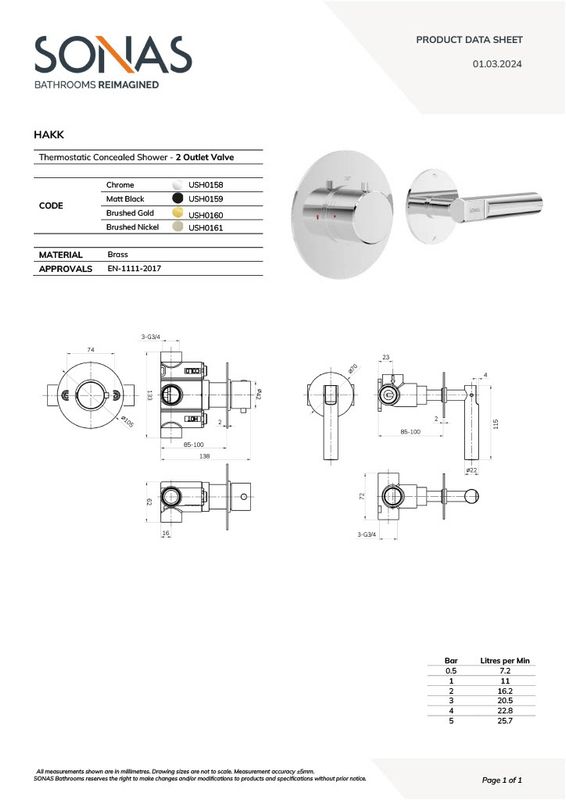 SONAS HAKK Thermostatic Shower Set 1 Matt Black with Ceiling Arm