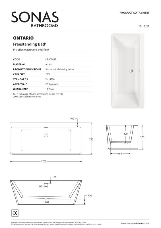 SONAS Ontario Freestanding Bath