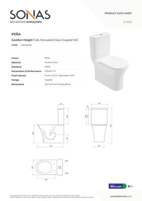 SONAS Pe�a Fully Shrouded Comfort Height Close Coupled Rimless Pan &amp; Soft Close Seat