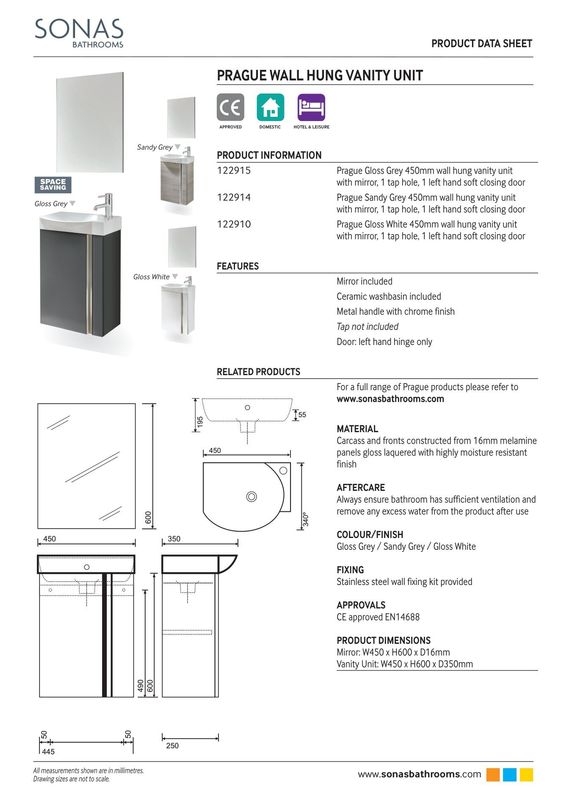 SONAS Prague 45cm Gloss Grey Wall Hung Vanity Pack with Mirror