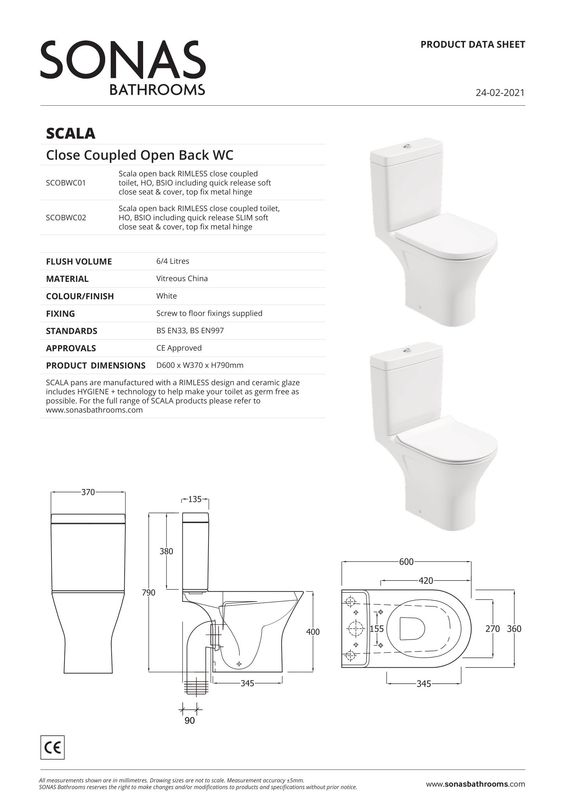 SONAS Scala Close Coupled Rimless WC