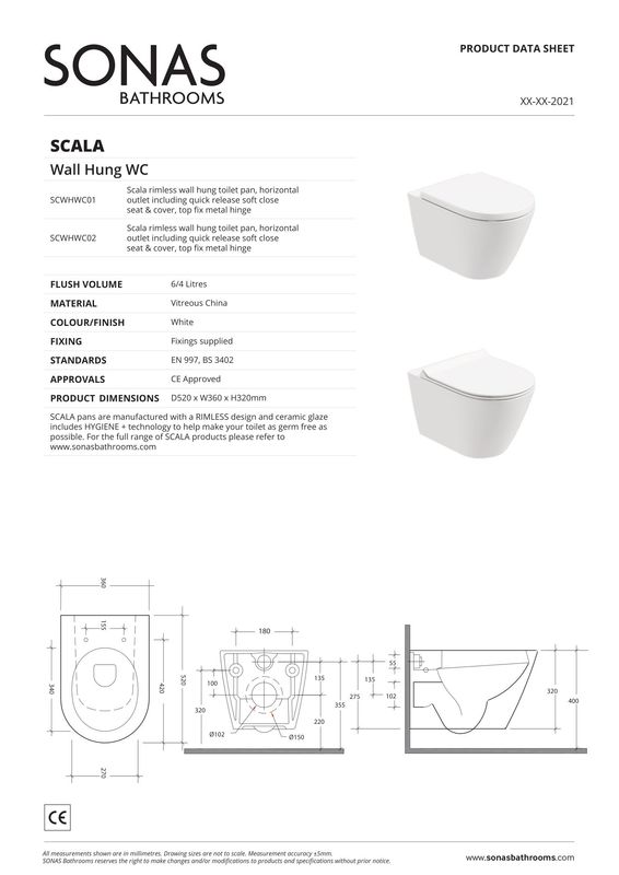 SONAS Scala Wall Hung Rimless WC