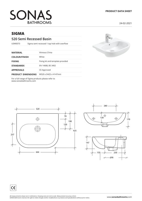 SONAS Sigma 520 Semi Recessed Basin