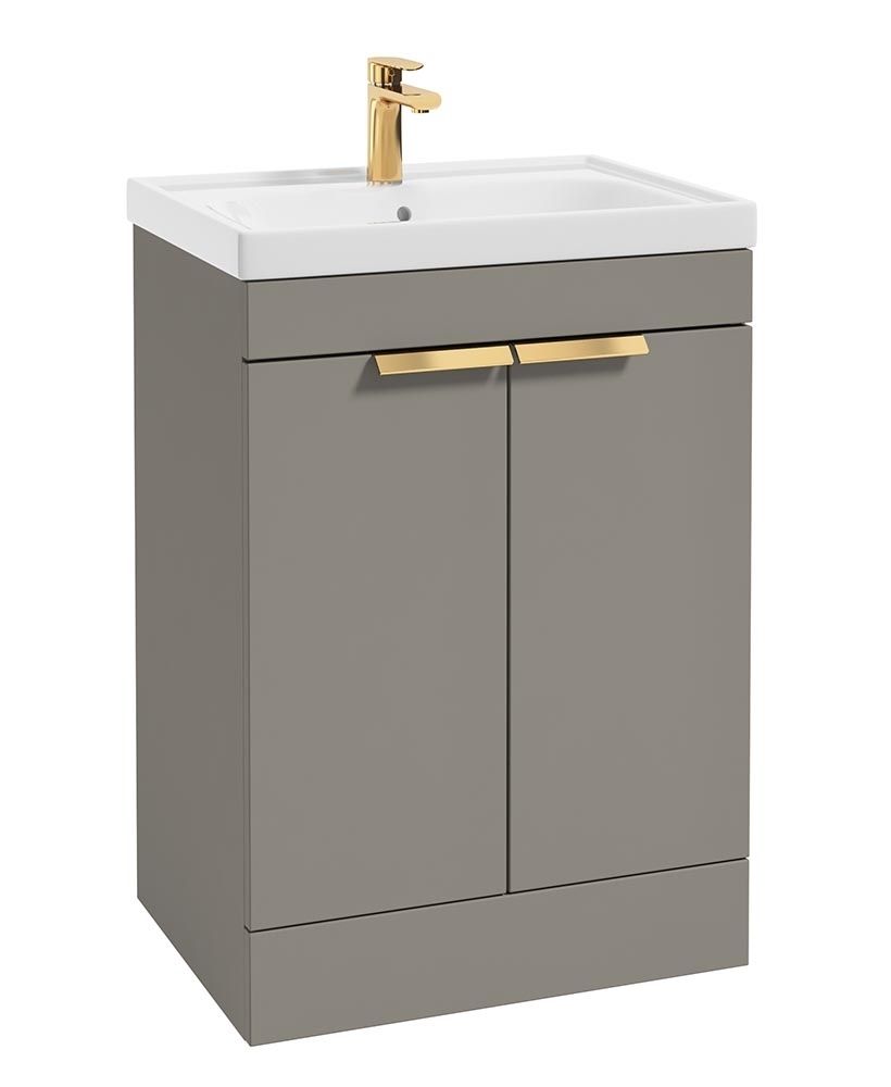 SONAS Stockholm 60cm 2 Door Floor Standing Vanity Unit Khaki Matt- Brushed Gold Hardware