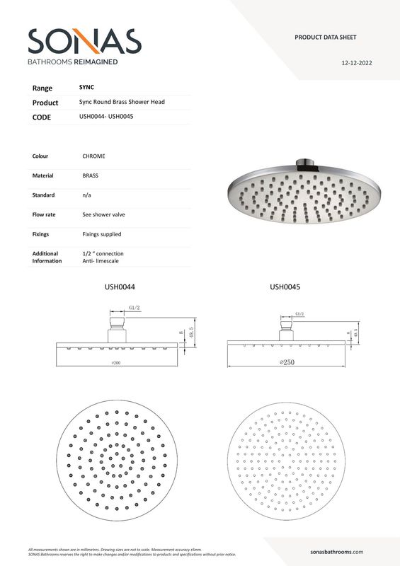 SONAS Sync Round Brass Shower Head Chrome