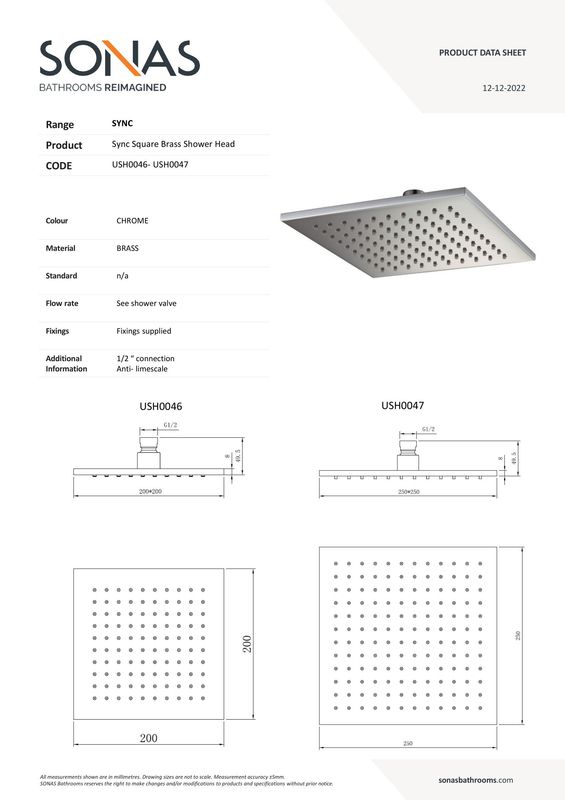 SONAS Sync Square Brass Shower Head Chrome