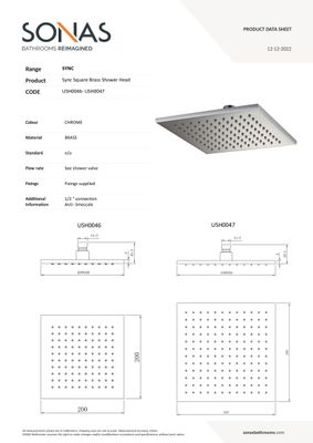 SONAS Sync Square Brass Shower Head Chrome