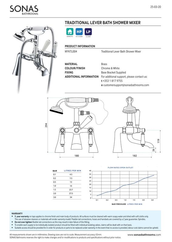 SONAS Traditional Lever Bath Shower Mixer Chrome
