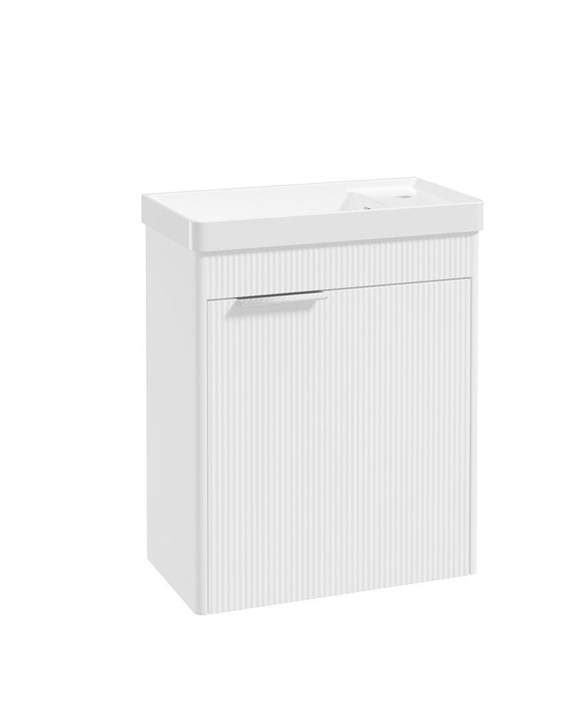 REED Wall Hung 55cm Single Door Cloakroom Vanity Unit Lakeshore Lily &amp; Brushed Chrome Handle