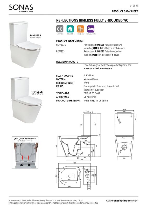REFLECTIONS Rimless Fully Shrouded Close Coupled WC &amp; Alpha Soft Close Seat