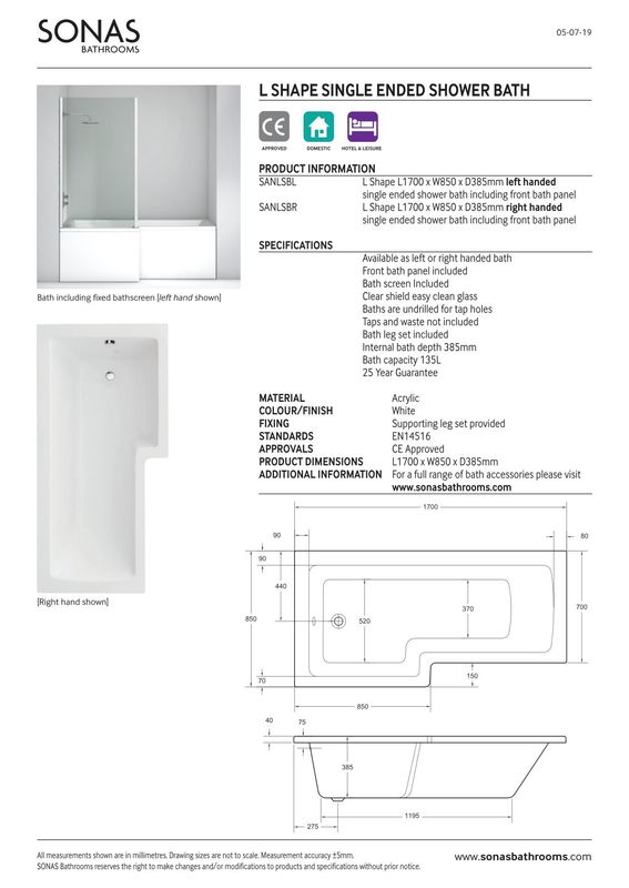 SHAPE 1700x850mm Bath &amp; Panel White with Bath Screen Chrome