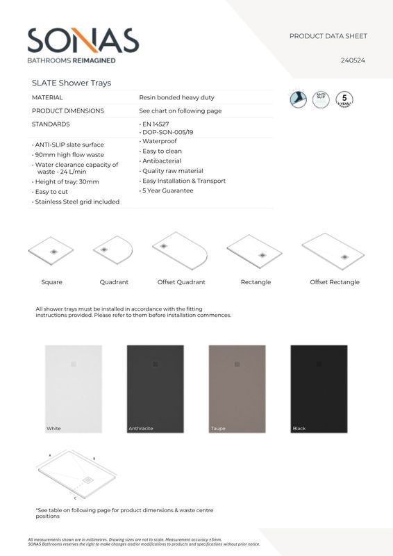 SLATE Square Shower Tray White &amp; Waste