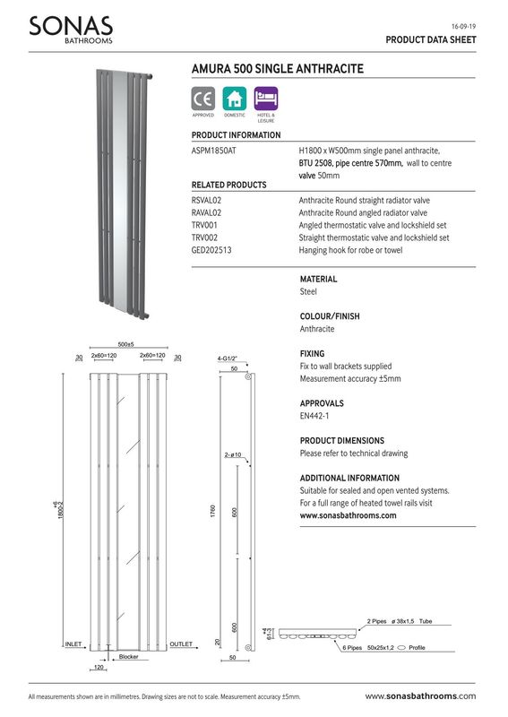SONAS Amura Single Panel Vertical Radiator with Mirror