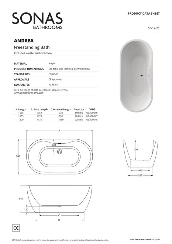 SONAS Andrea Freestanding Bath