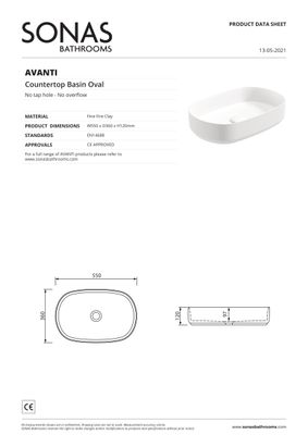 SONAS Avanti Oval Countertop Basin Ivory