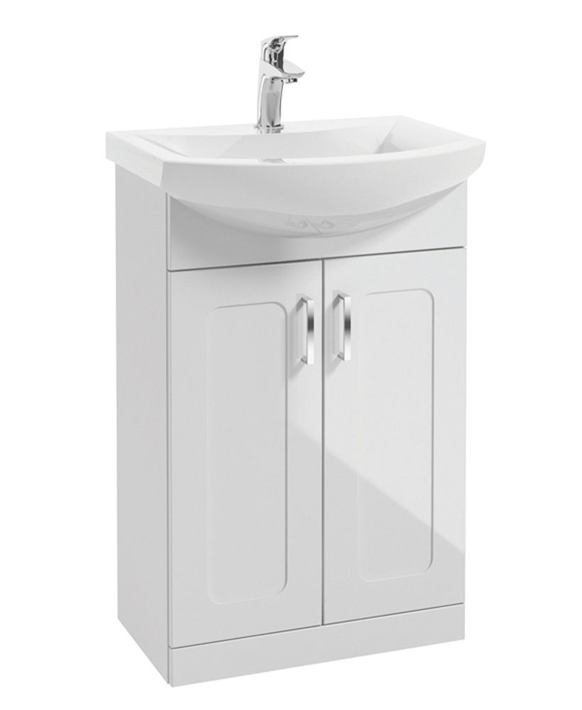 SONAS Bristol 55cm Gloss White Floor Standing 2 Door Vanity Unit- Chrome Hardware